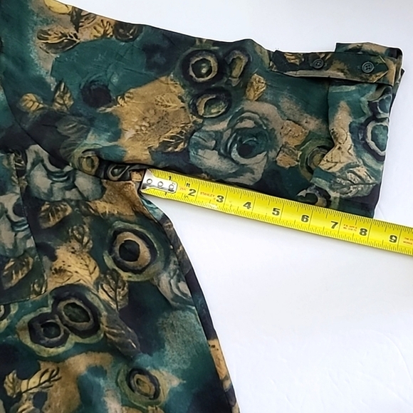 Denver Hayes Abstract Green Tan Floral Print Lightweight Semi Sheer Blouse Sz XL - Picture 9 of 13